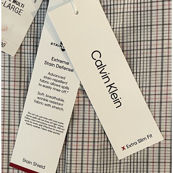 Calvin Klein Men's XL Stain Shield Extra Slim Fit Long Sleeve Shirt Plaid NEW - Picture 10 of 14